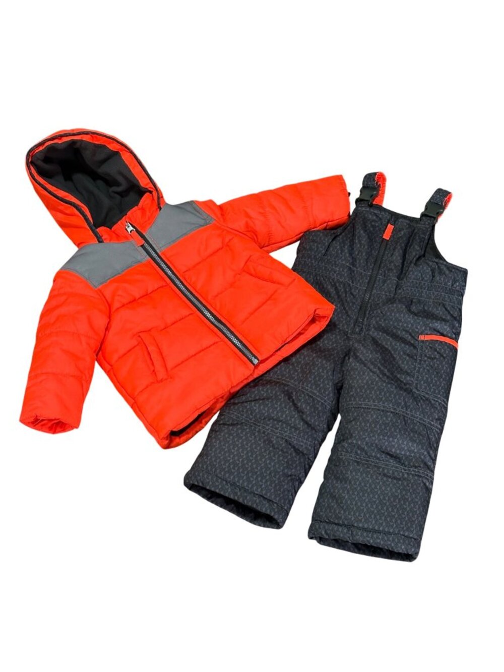 Carters Toddler Snowsuit Set Orange Gray Size 18M Winter Jacket Bib Overalls
